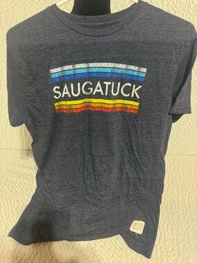 Original Retro Brand Navy 'Saugatuck' Graphic Tee with Multicolor Stripes